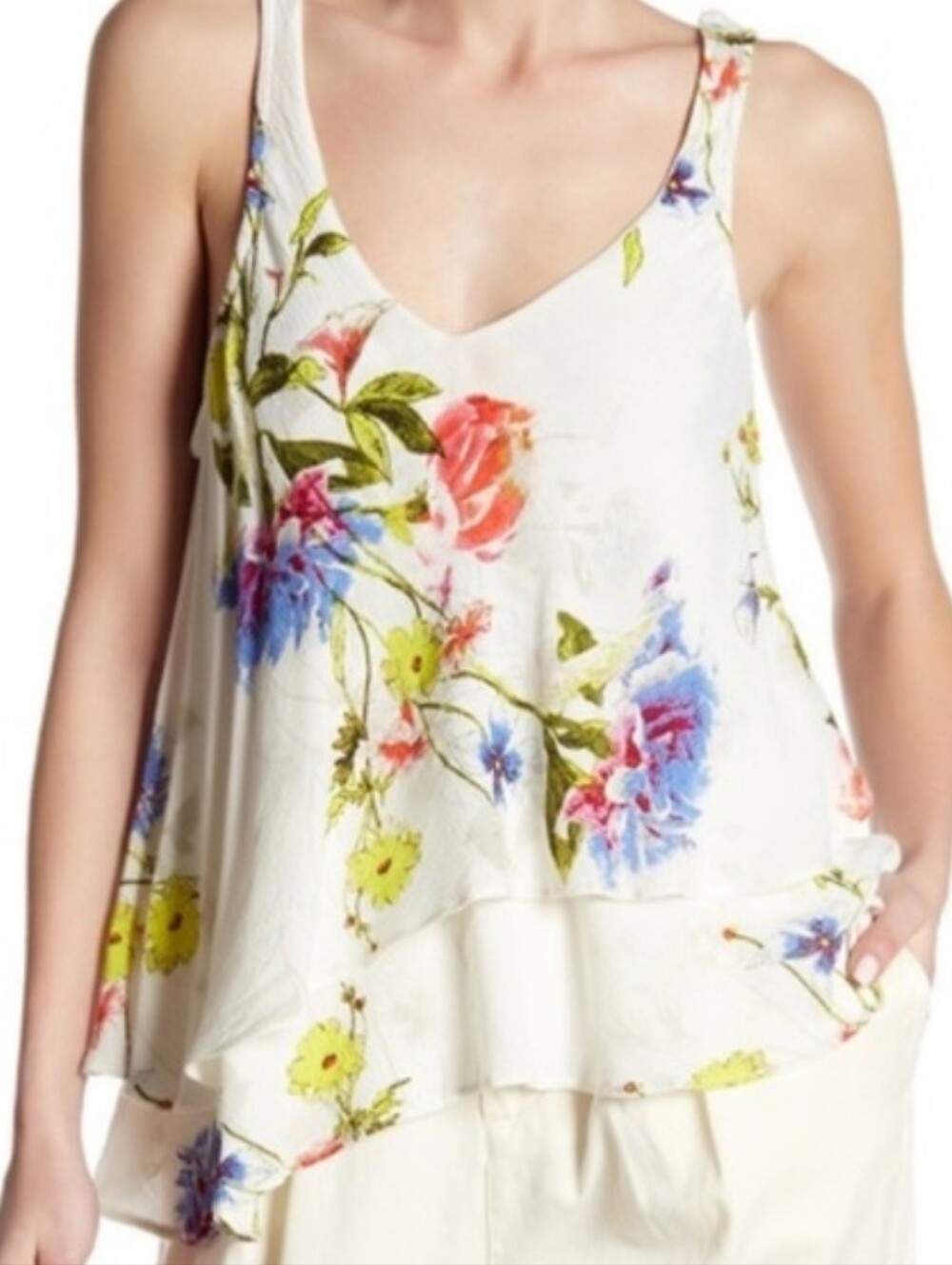 FREE PEOPLE Let Me Love Vintage Inspired Flowy Floral Print Ivory Tank Small EUC
